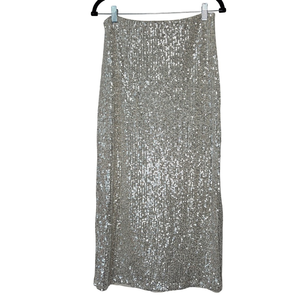 Z Supply Skirt Women M Silver Sequin Midi Party Glam Stretch Club NYE Wedding